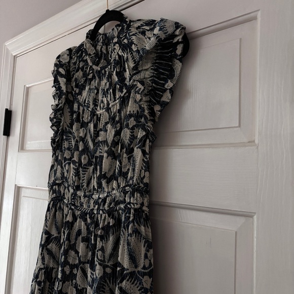 Ulla Johnson‎ Amalia Dress Indigo Batik Print High Low Midi Dress Ruffle Size 10 - Picture 4 of 16